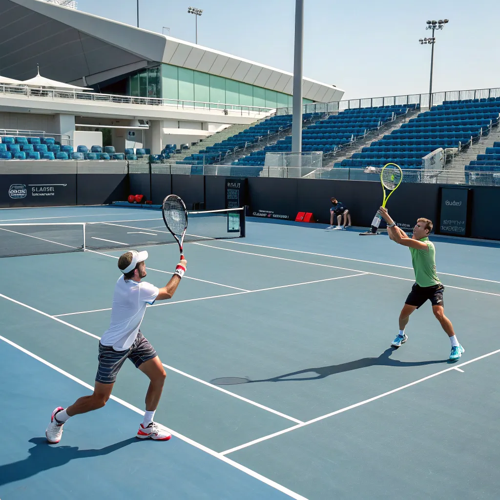Tennis court with players in training