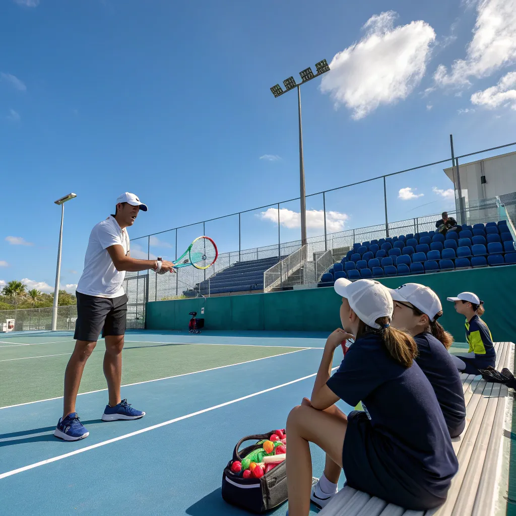 Professional coach instructing tennis students at TERVALYX
